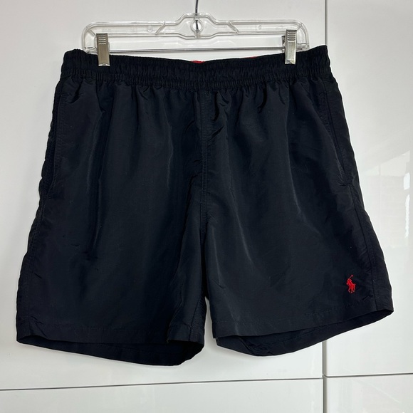 Polo Ralph Lauren Men’s Swim Trunks Size XL Black Red Pony Mesh Lining - Picture 1 of 9
